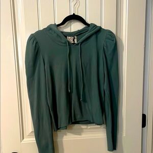 Chaser Green Puff Sleeve Cropped Hoodie